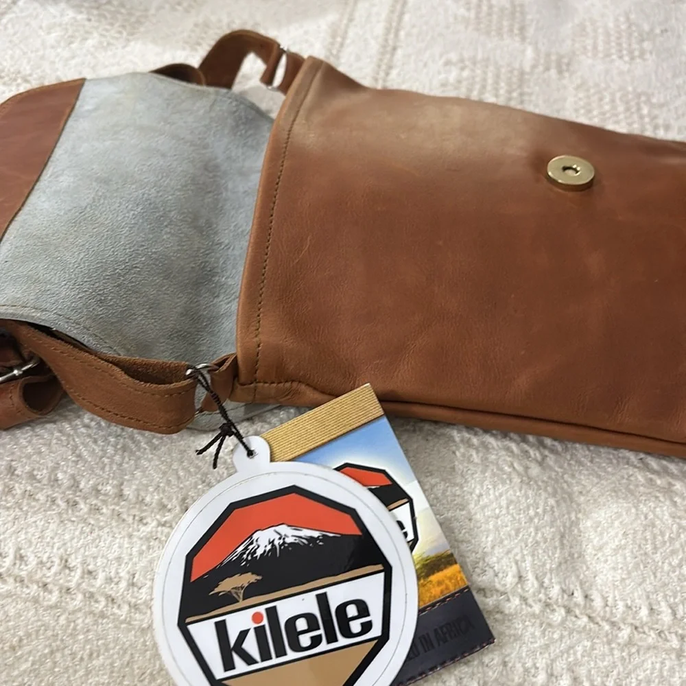 Kilele Hide Envelope Brown and Tan Leather‎ Messenger Crossbody Bag NWT